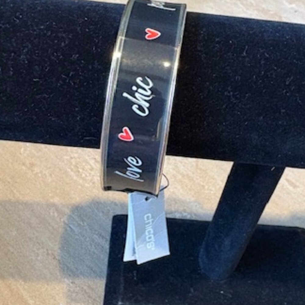 NWT Chico's Peace Love Chic Enamel Silver Tone Valentine's Bangle Bracelet